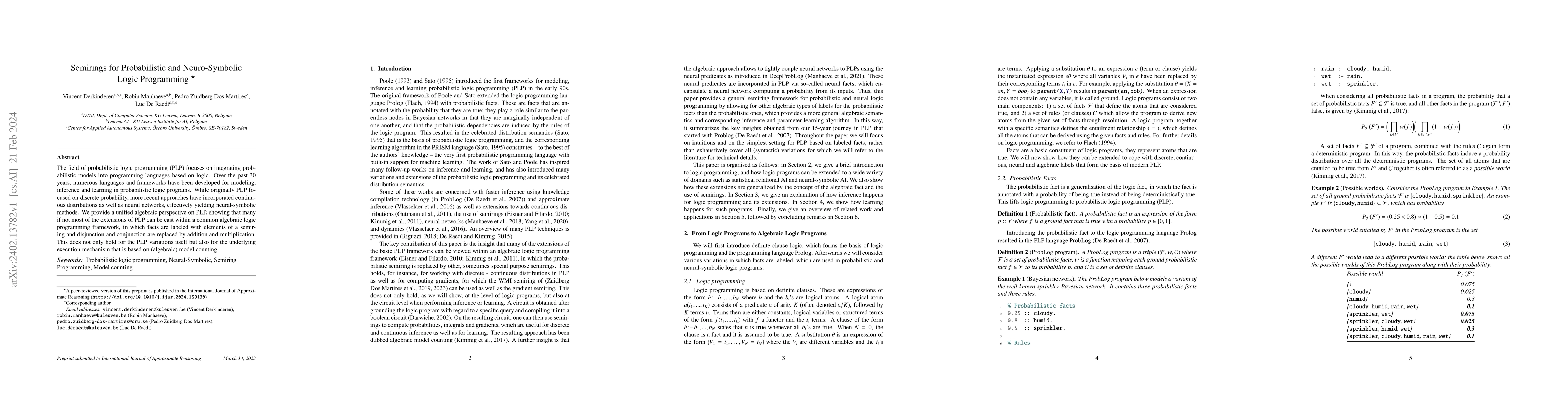 Thumbnail for Semirings for Probabilistic and Neuro-Symbolic Logic Programming