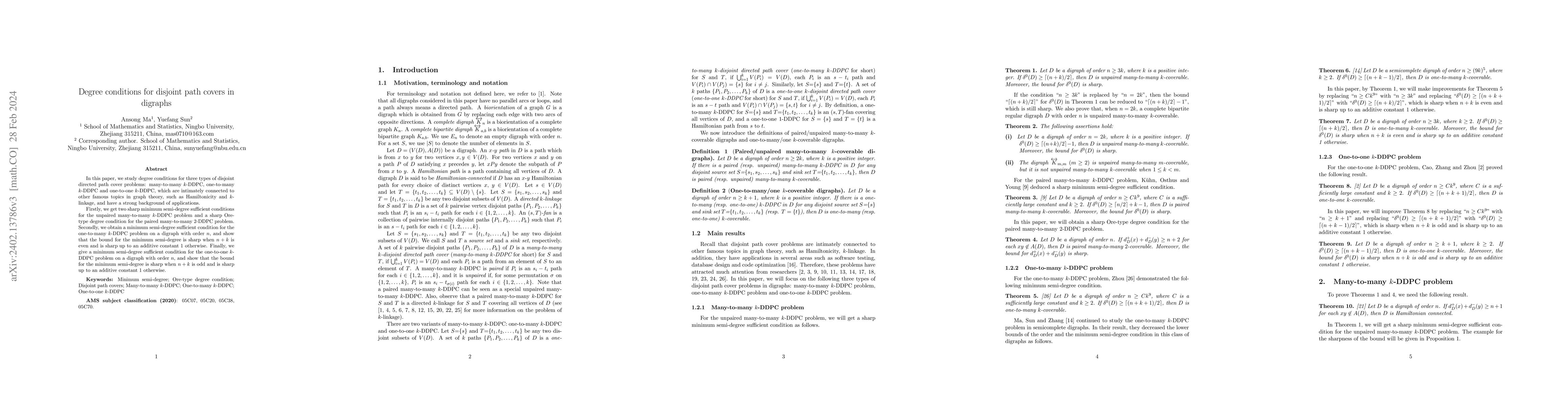 Thumbnail for Degree conditions for disjoint path covers in digraphs
