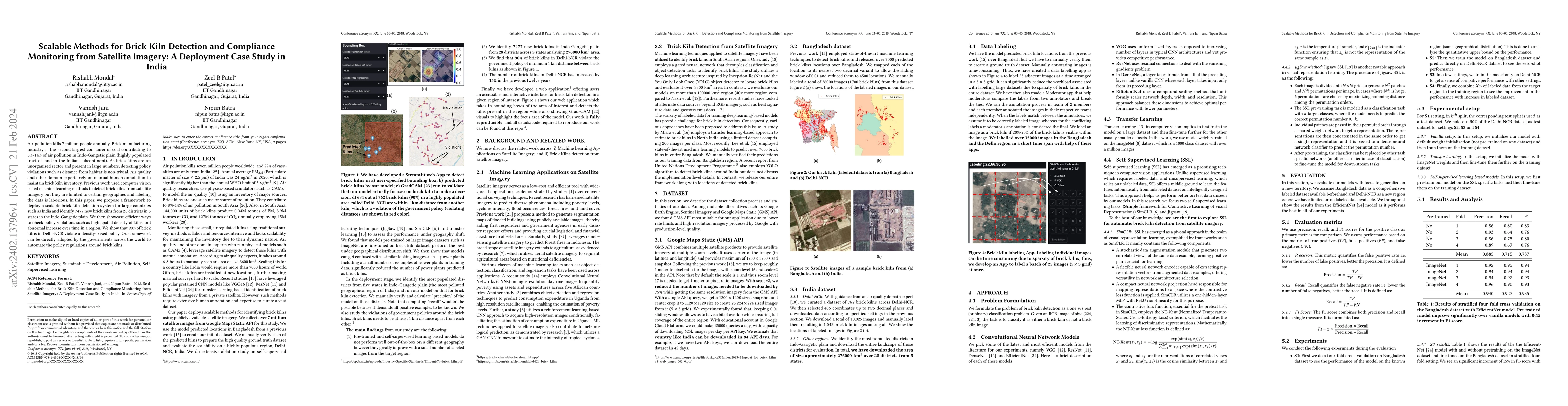 Thumbnail for Scalable Methods for Brick Kiln Detection and Compliance Monitoring from
  Satellite Imagery: A Deployment Case Study in India