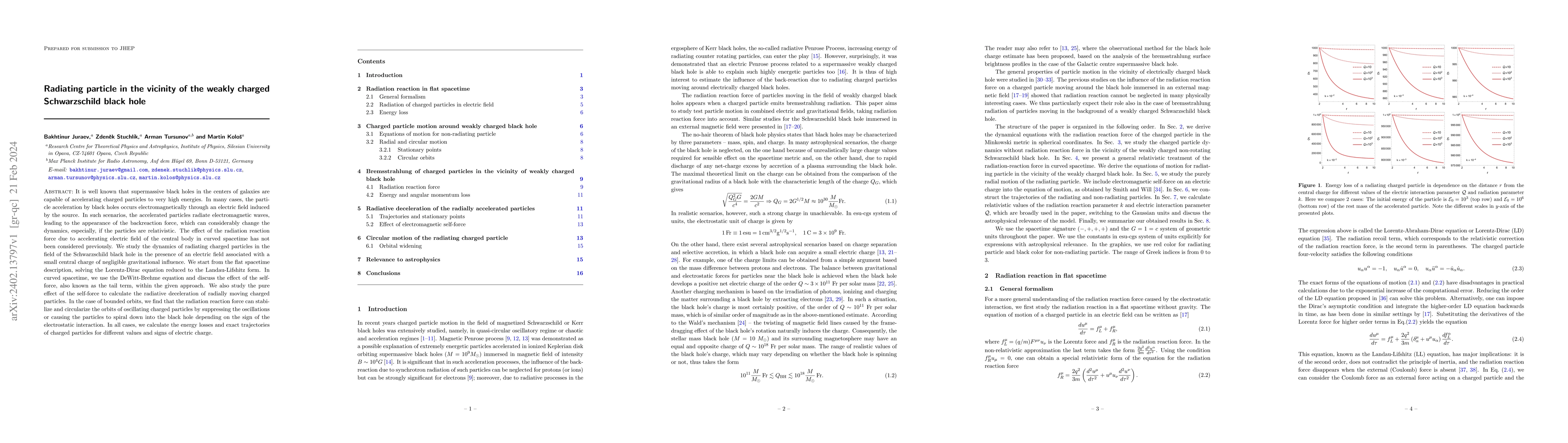 Thumbnail for Radiating particle in the vicinity of the weakly charged Schwarzschild
  black hole