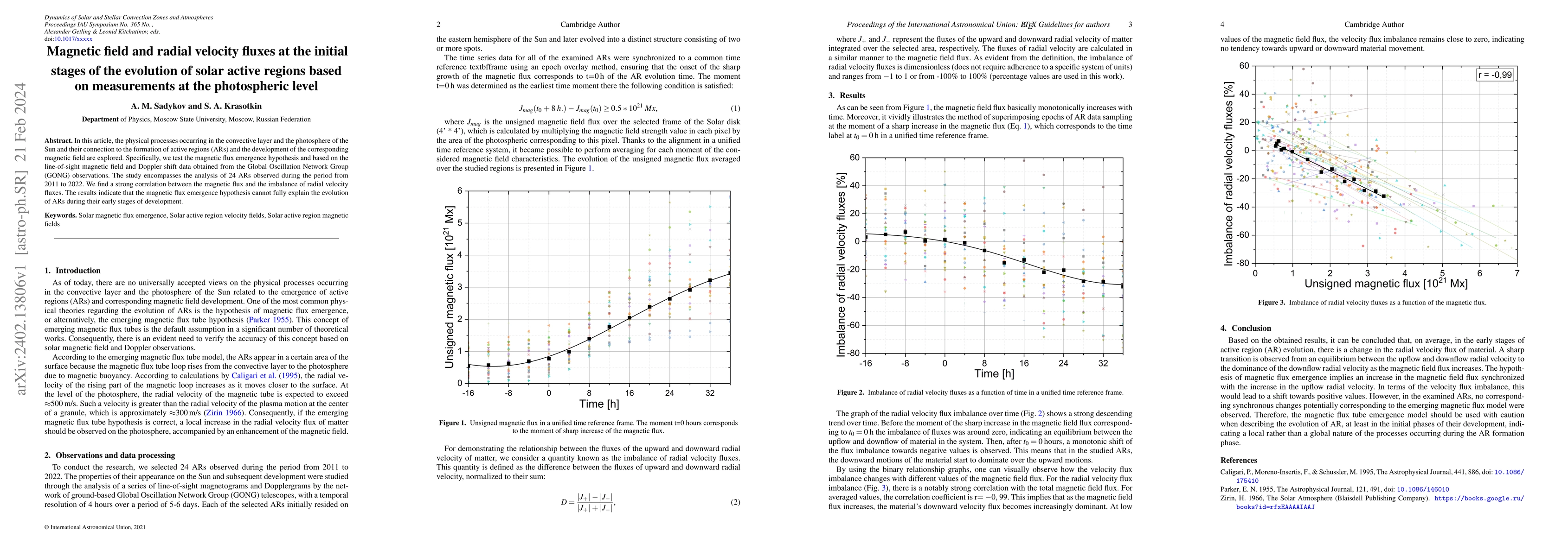 Thumbnail for Magnetic field and radial velocity fluxes at the initial stages of the
  evolution of solar active regions based on measurements at the photospheric
  level
