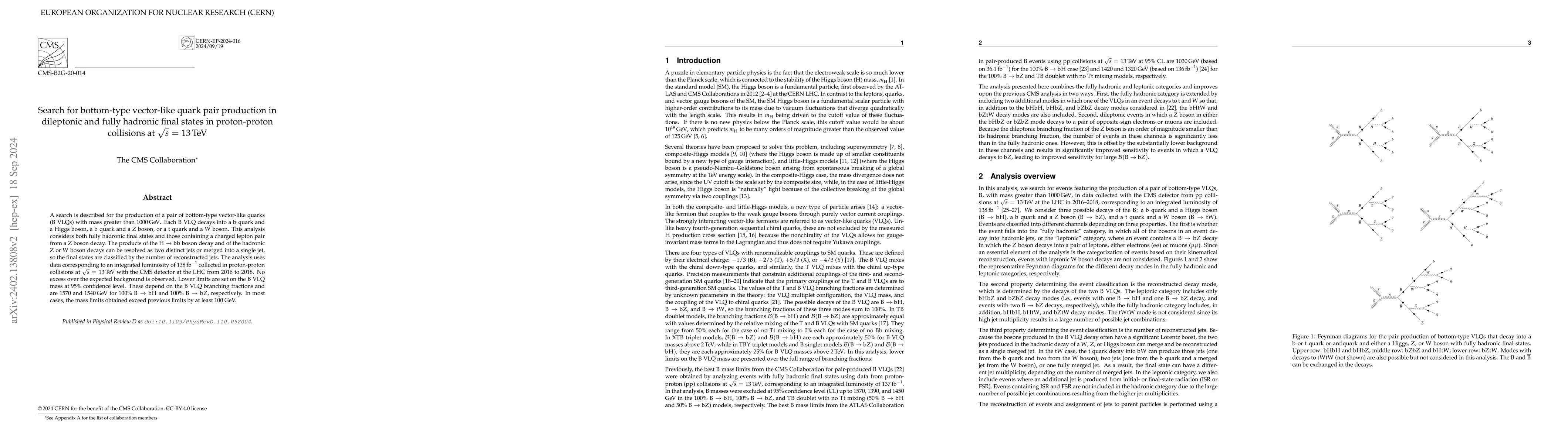 Thumbnail for A search for bottom-type vector-like quark pair production in dileptonic
  and fully hadronic final states in proton-proton collisions at $\sqrt{s}$ =
  13 TeV