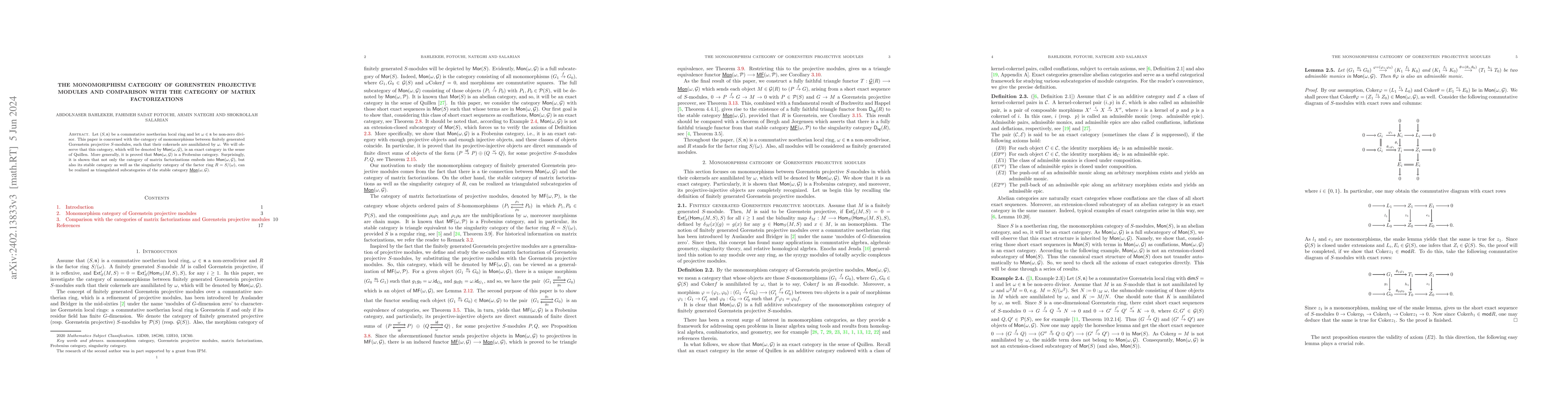Thumbnail for The monomorphism category of Gorenstein projective modules and
  comparision with the category of matrix factorization