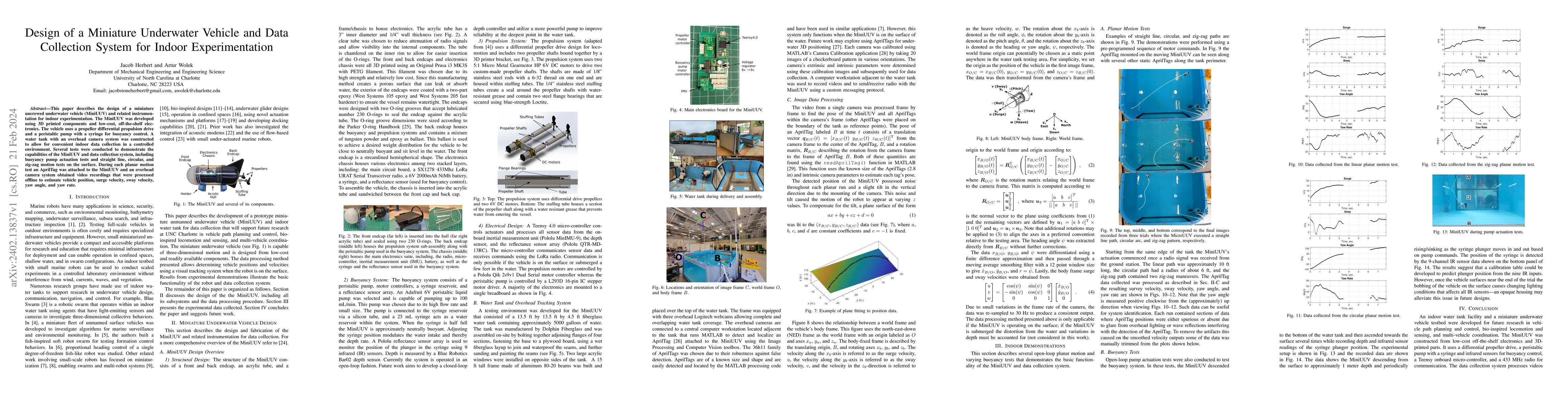 Thumbnail for Design of a Miniature Underwater Vehicle and Data Collection System for
  Indoor Experimentation