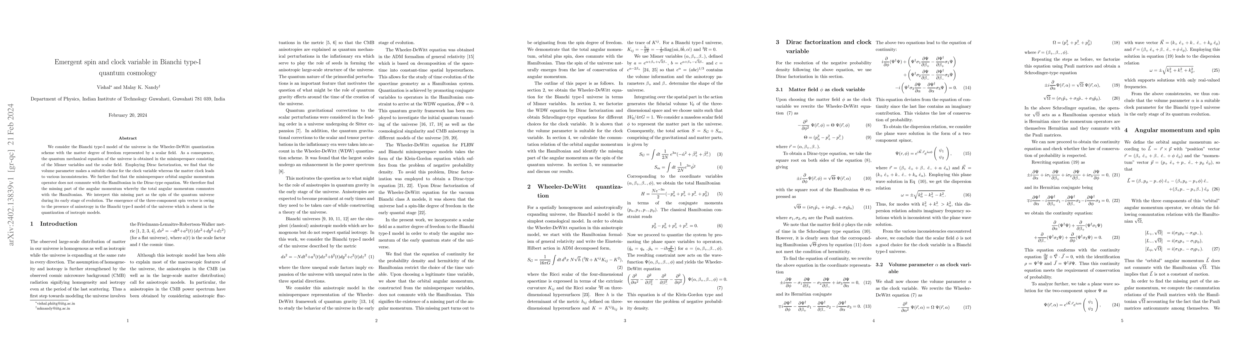 Thumbnail for Emergent spin and clock variable in Bianchi type-I quantum cosmology