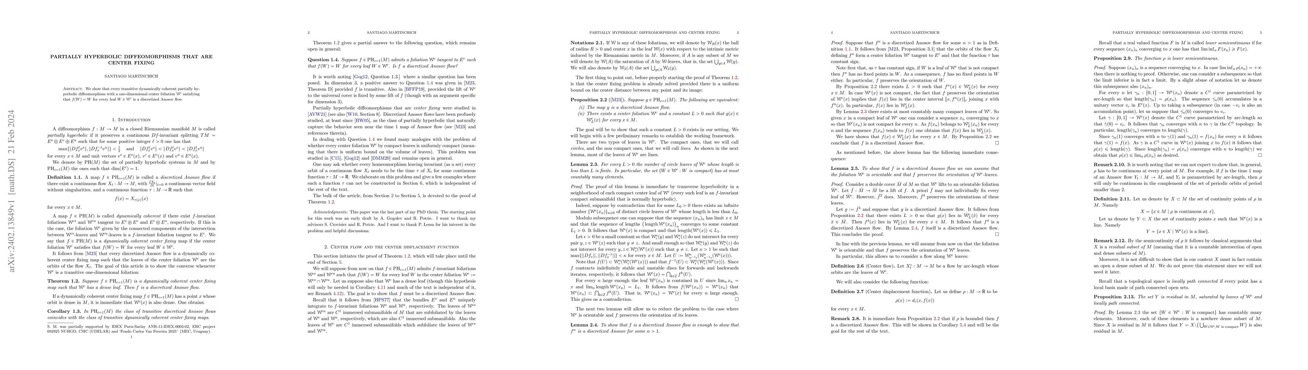 Thumbnail for Partially hyperbolic diffeomorphisms that are center fixing