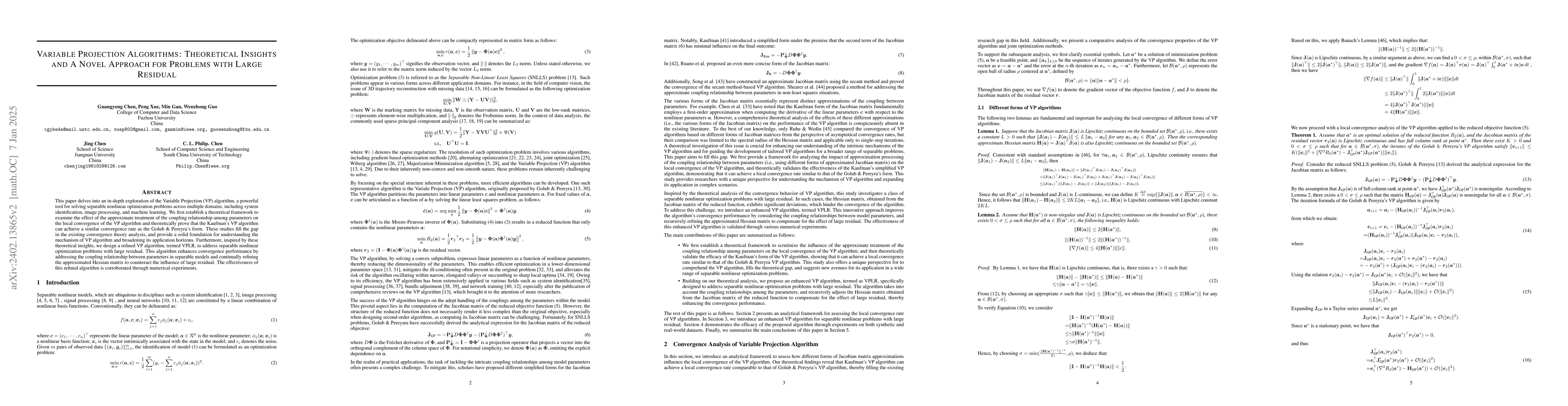 Thumbnail for Variable Projection Algorithms: Theoretical Insights and A Novel
  Approach for Problems with Large Residual