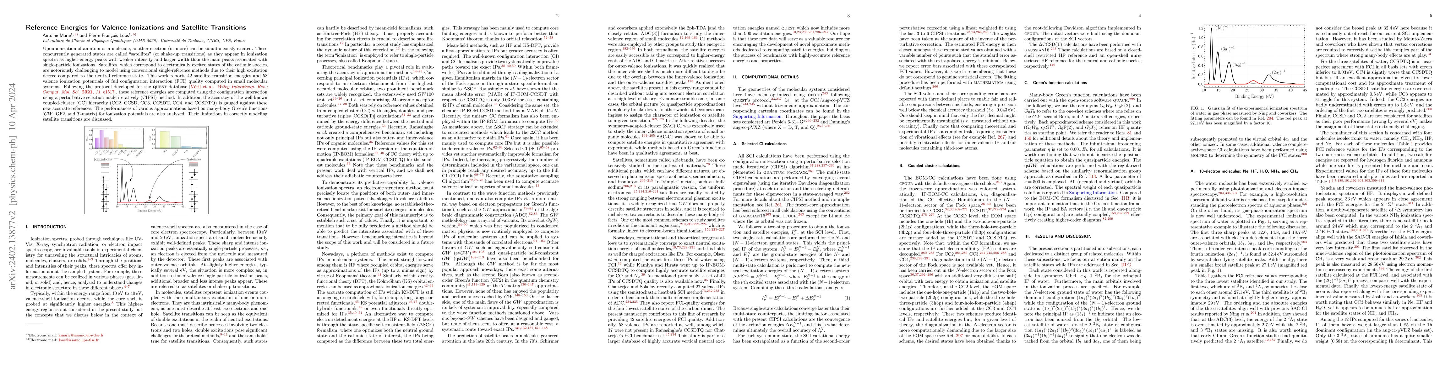 Thumbnail for Reference Energies for Valence Ionizations and Satellite Transitions