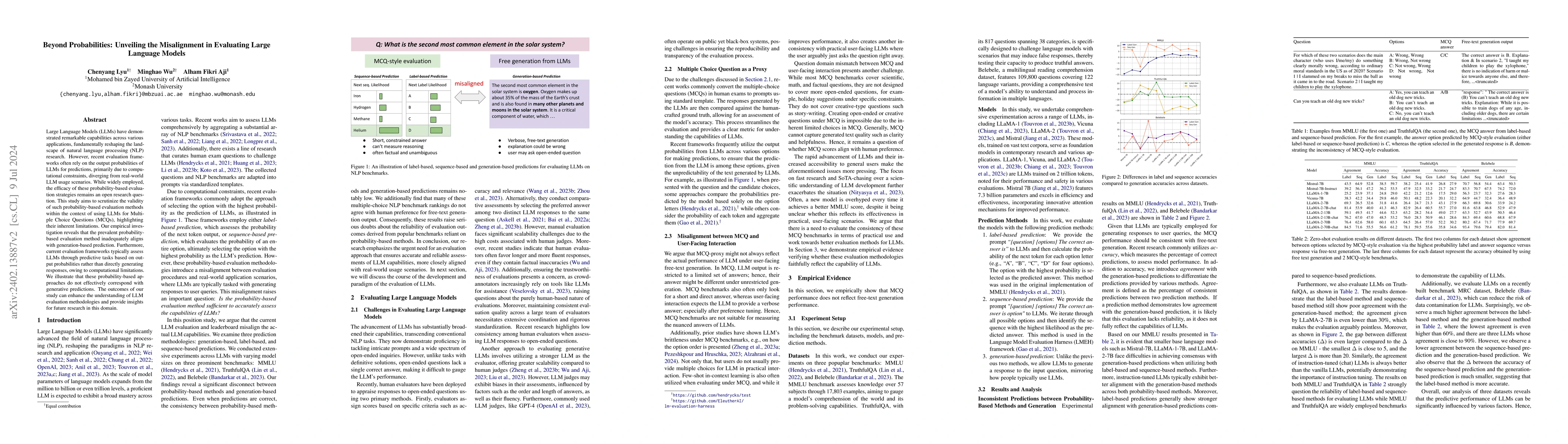 Thumbnail for Beyond Probabilities: Unveiling the Misalignment in Evaluating Large
  Language Models