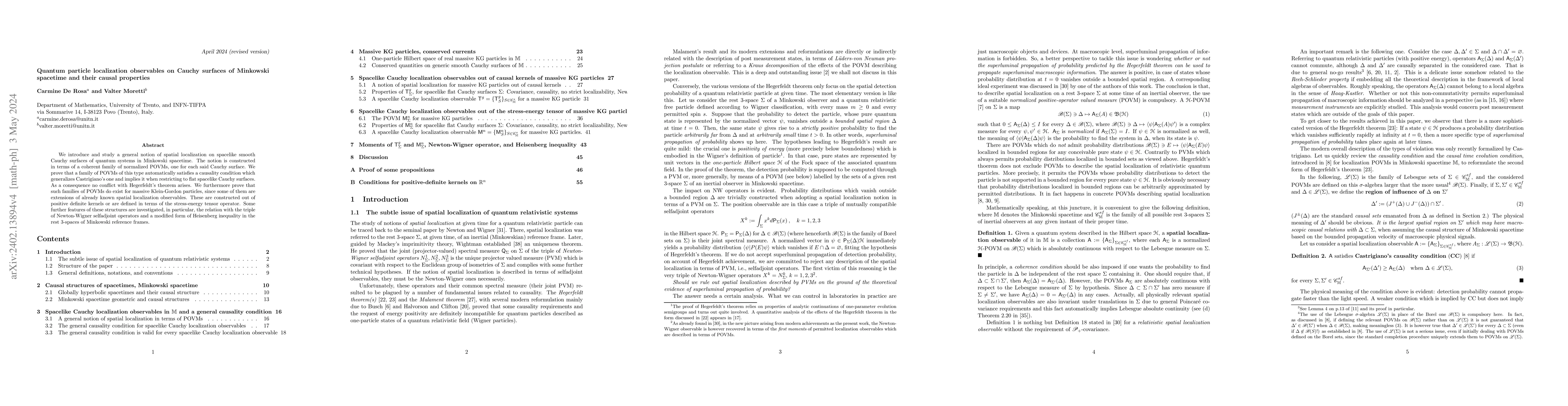 Thumbnail for Quantum particle localization observables on Cauchy surfaces of
  Minkowski spacetime and their causal properties