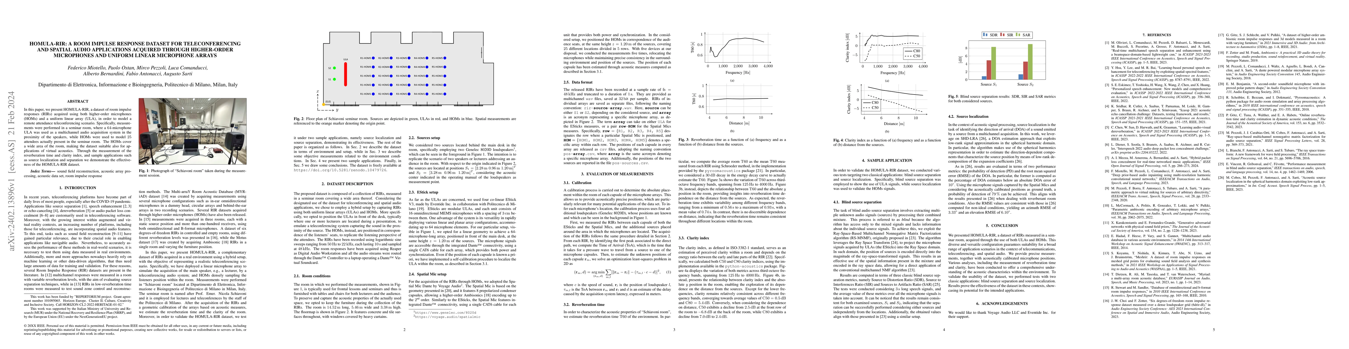Thumbnail for HOMULA-RIR: A Room Impulse Response Dataset for Teleconferencing and
  Spatial Audio Applications Acquired Through Higher-Order Microphones and
  Uniform Linear Microphone Arrays