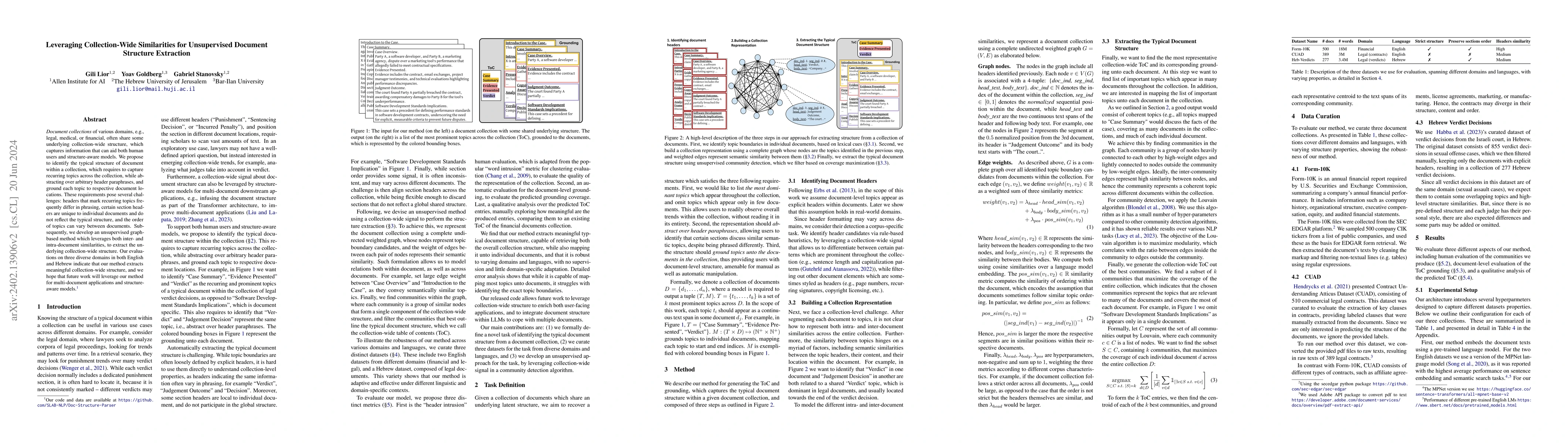 Thumbnail for Leveraging Collection-Wide Similarities for Unsupervised Document
  Structure Extraction