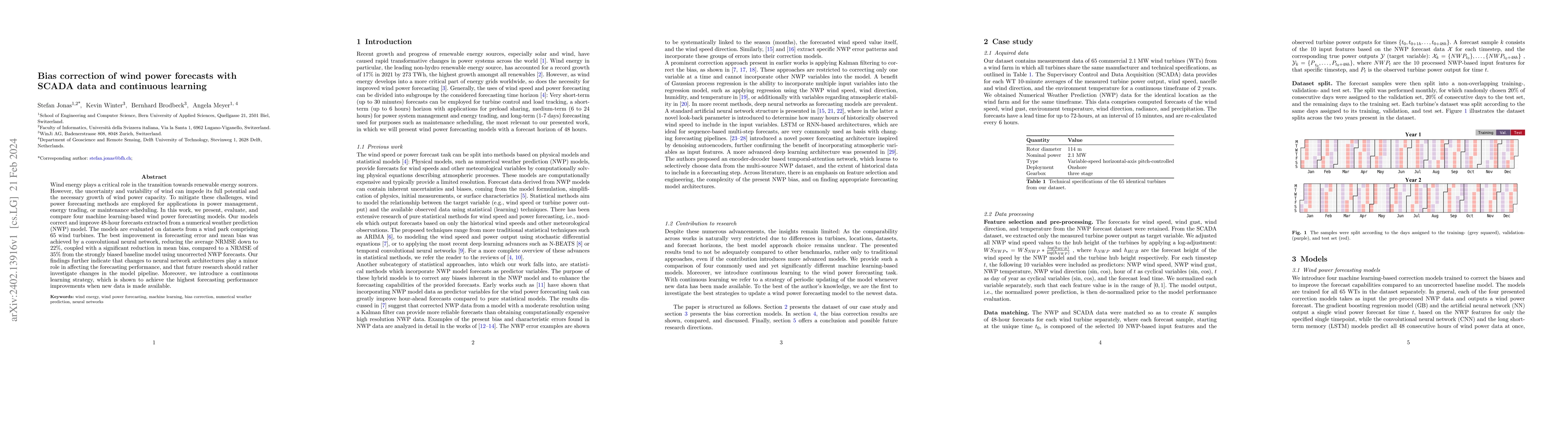 Thumbnail for Bias correction of wind power forecasts with SCADA data and continuous
  learning