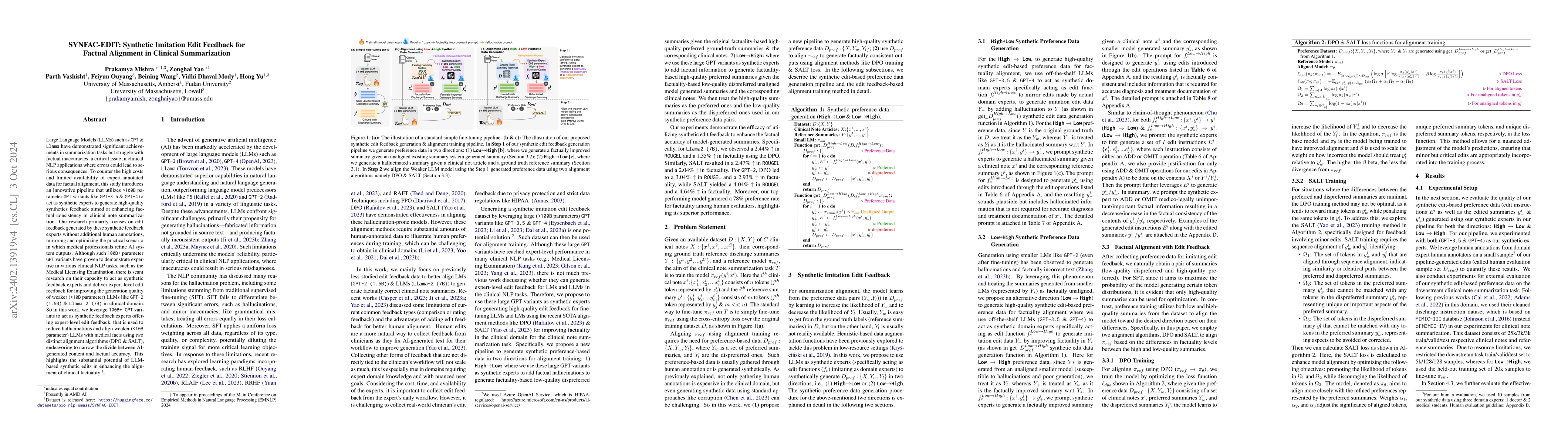 Thumbnail for SYNFAC-EDIT: Synthetic Imitation Edit Feedback for Factual Alignment in
  Clinical Summarization