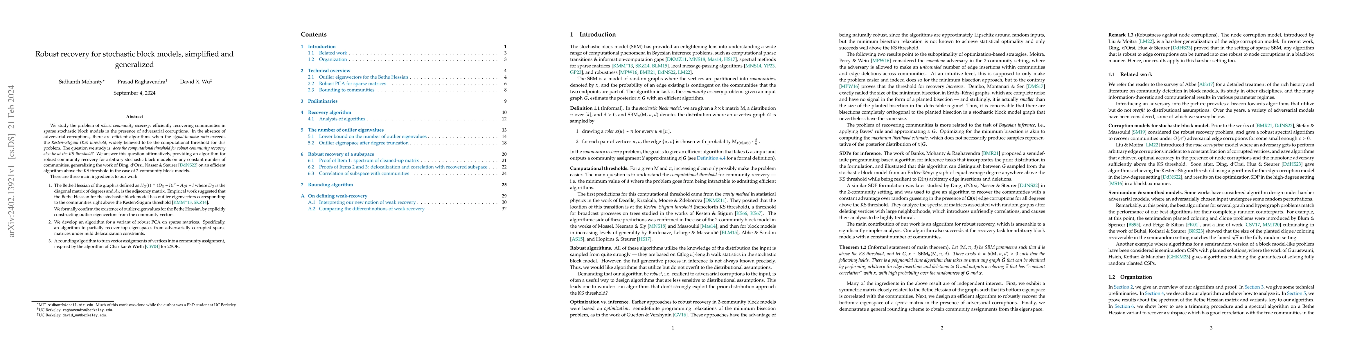 Thumbnail for Robust recovery for stochastic block models, simplified and generalized