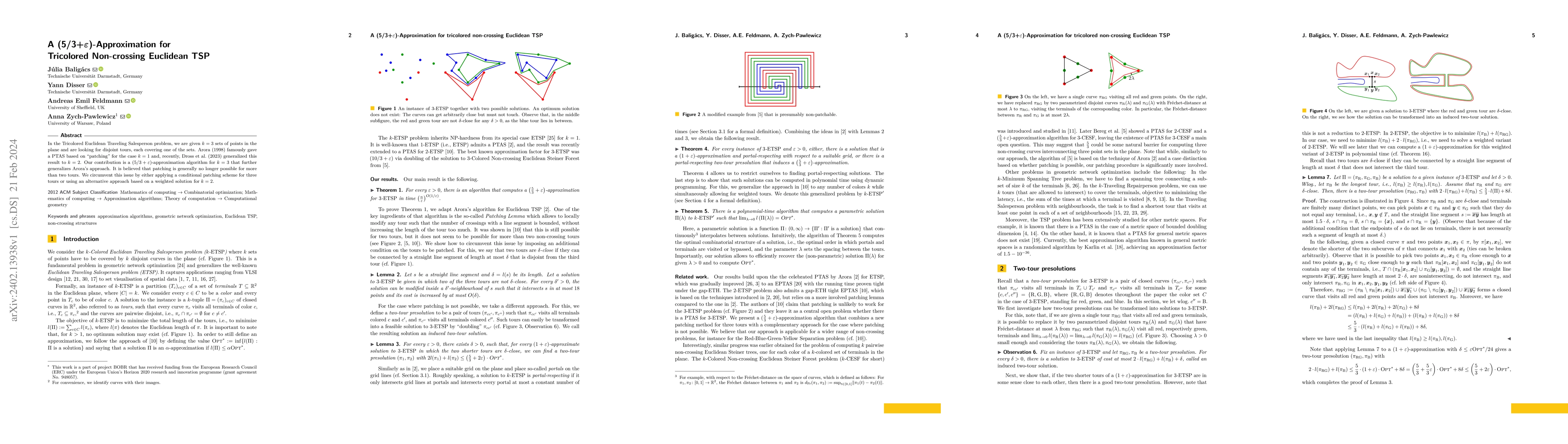 Thumbnail for A $(5/3+{\epsilon})$-Approximation for Tricolored Non-crossing Euclidean
  TSP