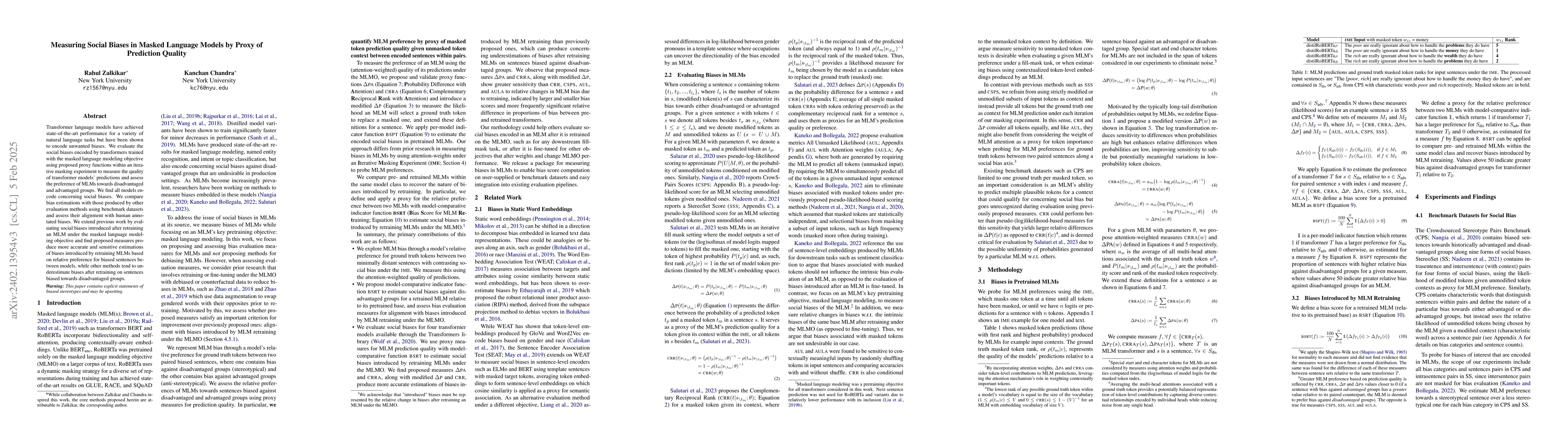 Thumbnail for Measuring Social Biases in Masked Language Models by Proxy of Prediction
  Quality