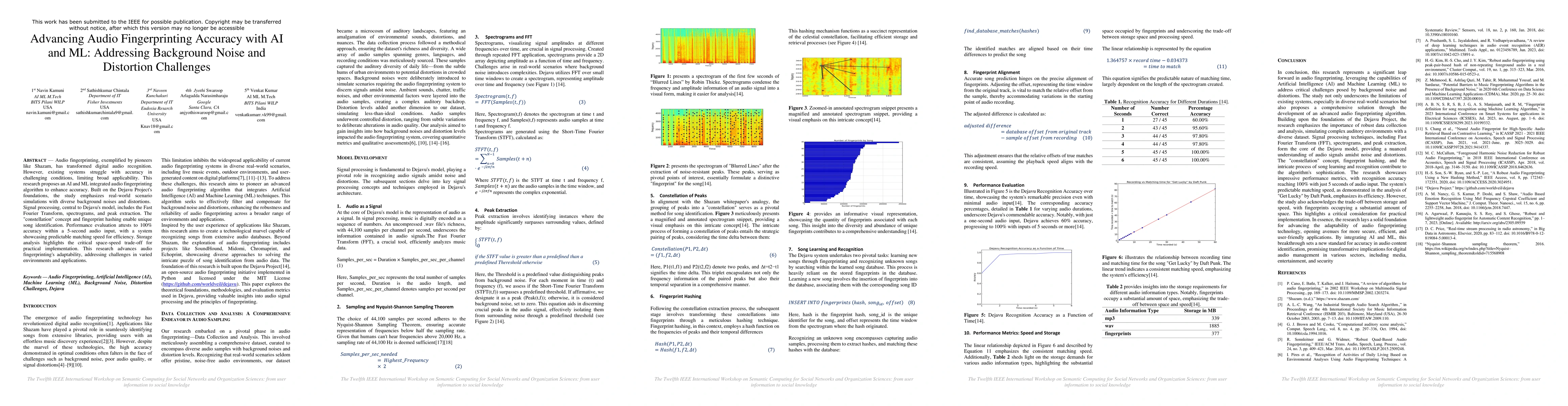 Thumbnail for Advancing Audio Fingerprinting Accuracy Addressing Background Noise and
  Distortion Challenges