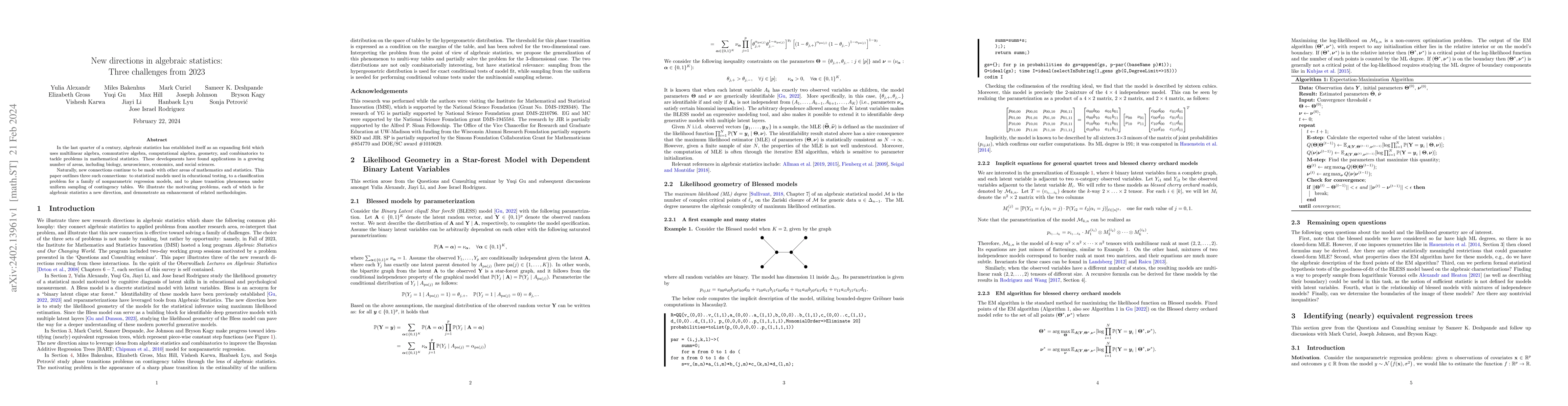 Thumbnail for New directions in algebraic statistics: Three challenges from 2023