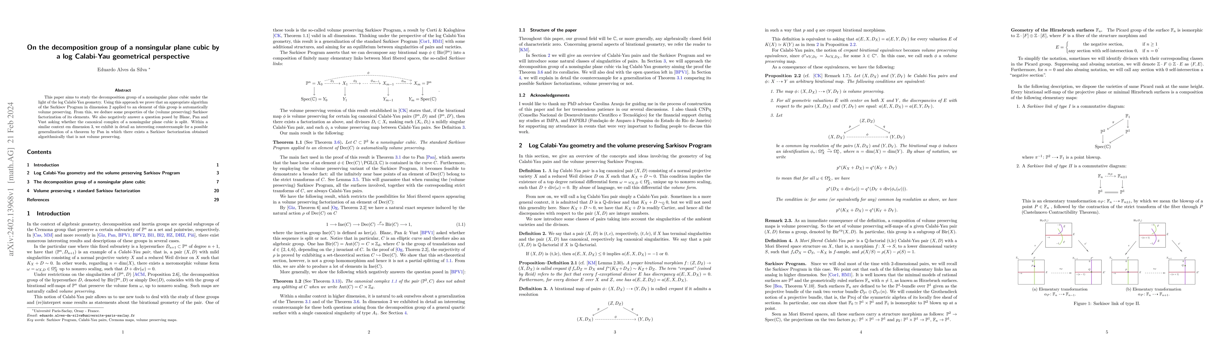 Thumbnail for On the decomposition group of a nonsingular plane cubic by a log
  Calabi-Yau geometrical perspective