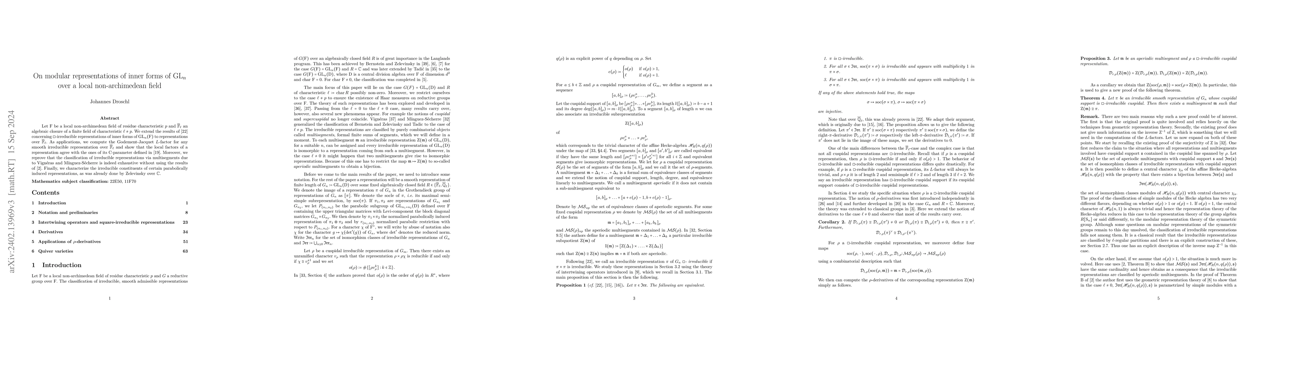 Thumbnail for On modular representations of inner forms of $\mathrm{GL}_n$ over a
  local non-archimedean field
