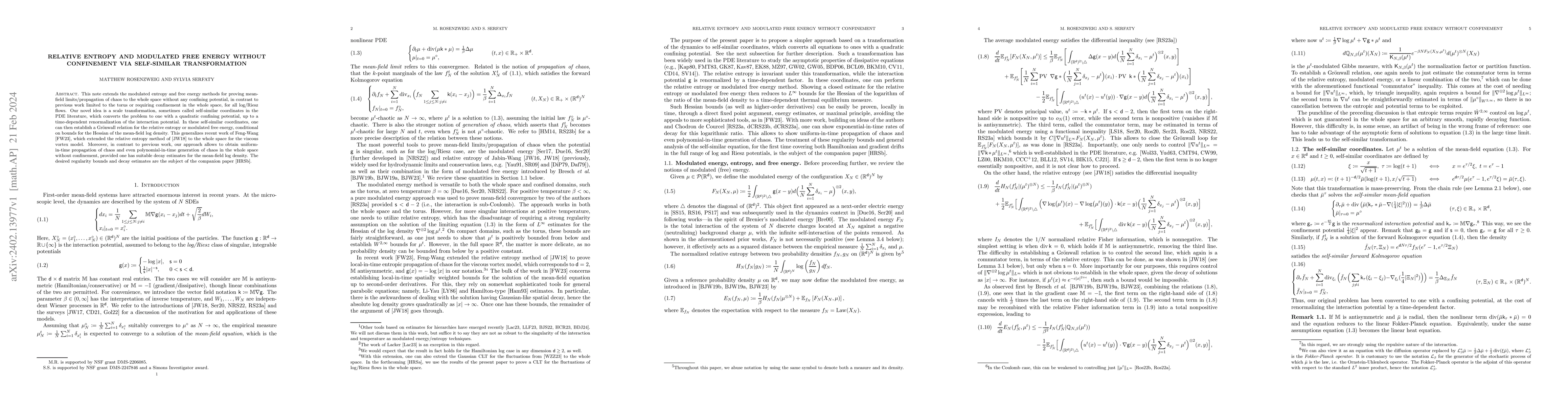 Thumbnail for Relative entropy and modulated free energy without confinement via
  self-similar transformation