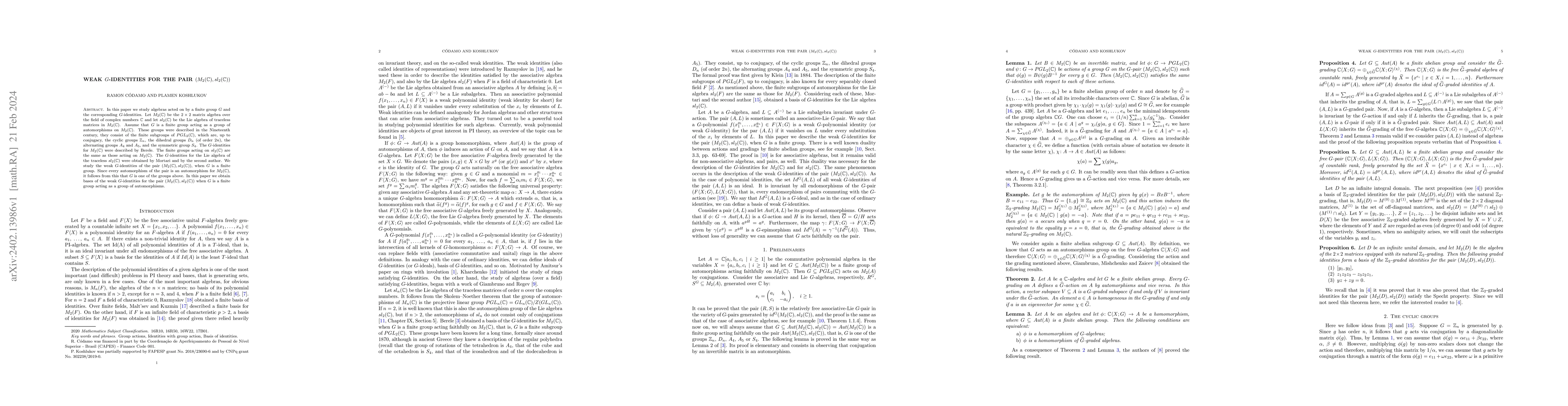 Thumbnail for WEAK $G$-IDENTITIES FOR THE PAIR $(M_2( \mathbb{C}),sl_2( \mathbb{C}))$