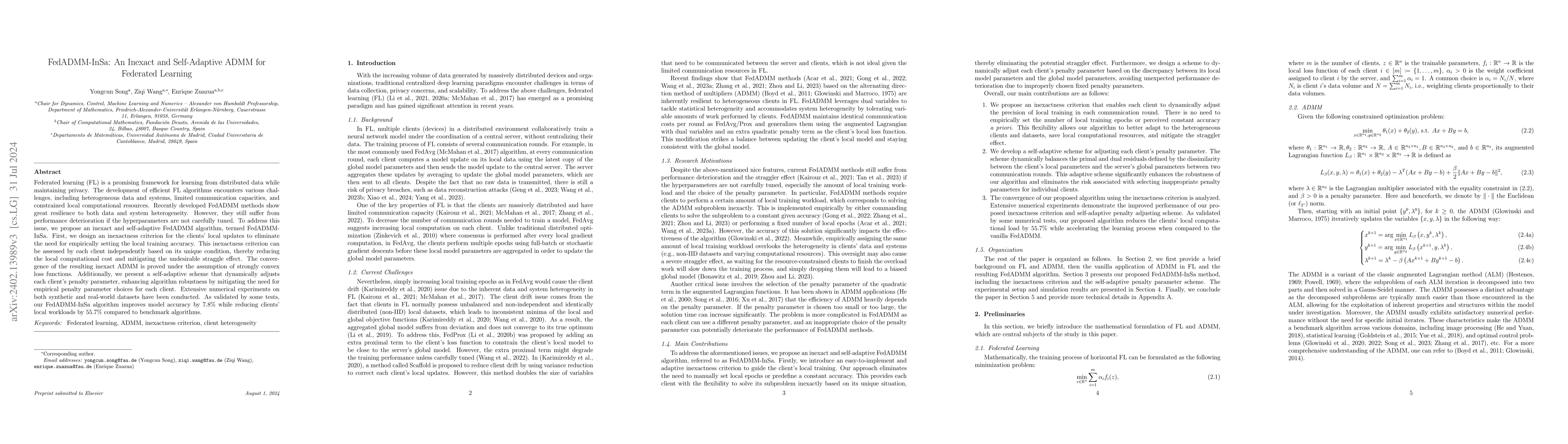 Thumbnail for FedADMM-InSa: An Inexact and Self-Adaptive ADMM for Federated Learning
