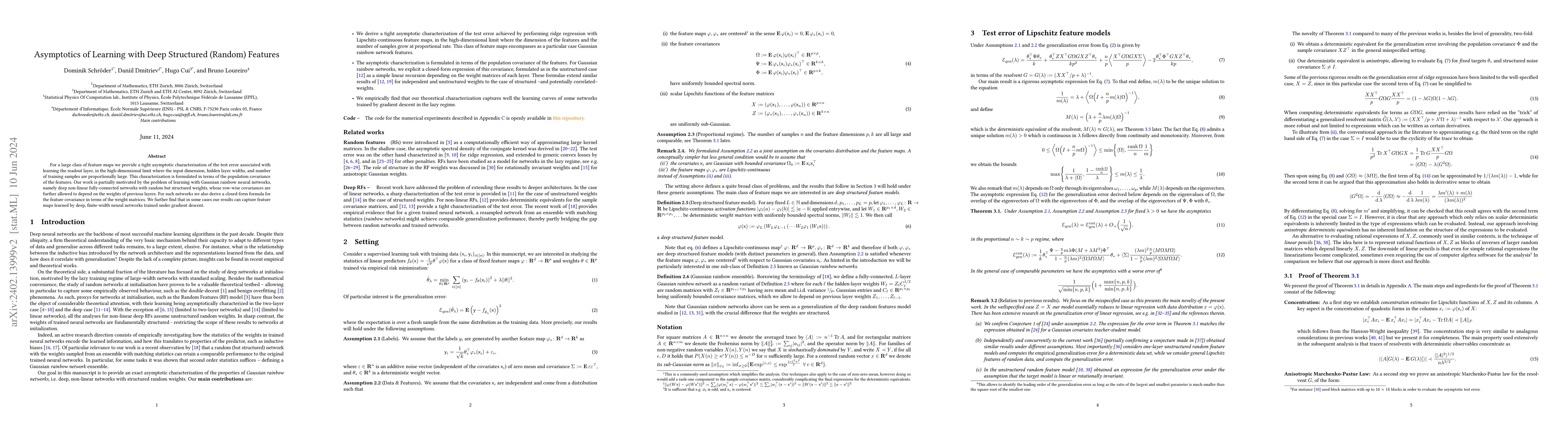Thumbnail for Asymptotics of Learning with Deep Structured (Random) Features