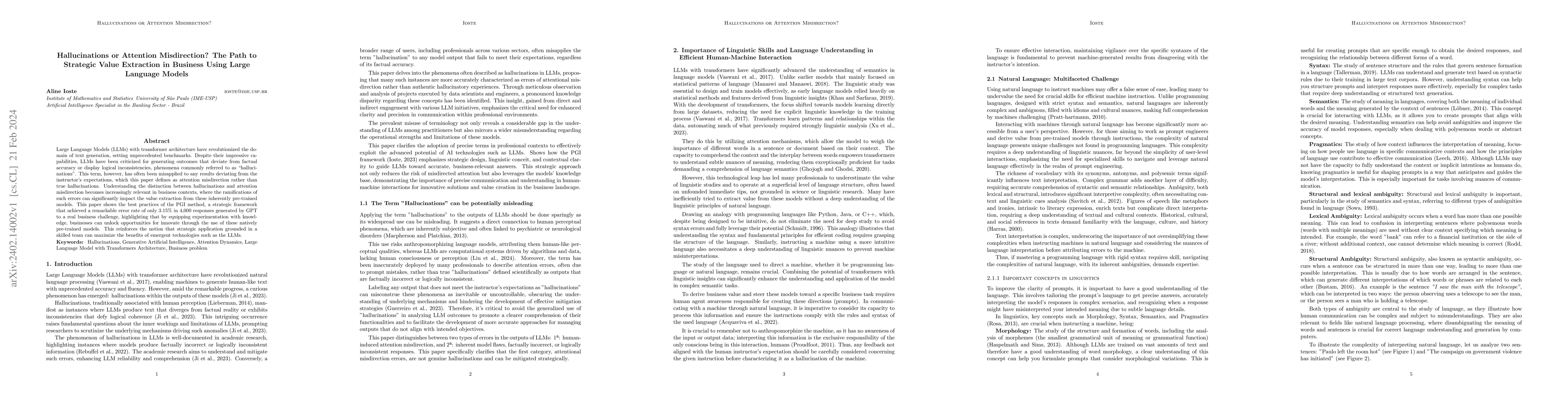 Thumbnail for Hallucinations or Attention Misdirection? The Path to Strategic Value
  Extraction in Business Using Large Language Models