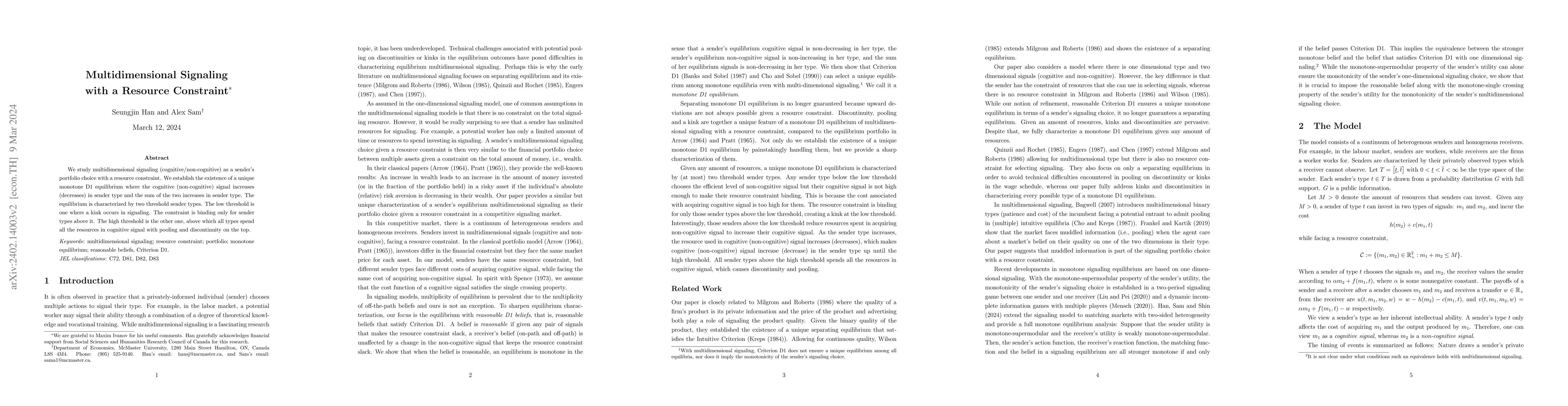 Thumbnail for Multidimensional Signaling with a Resource Constraint