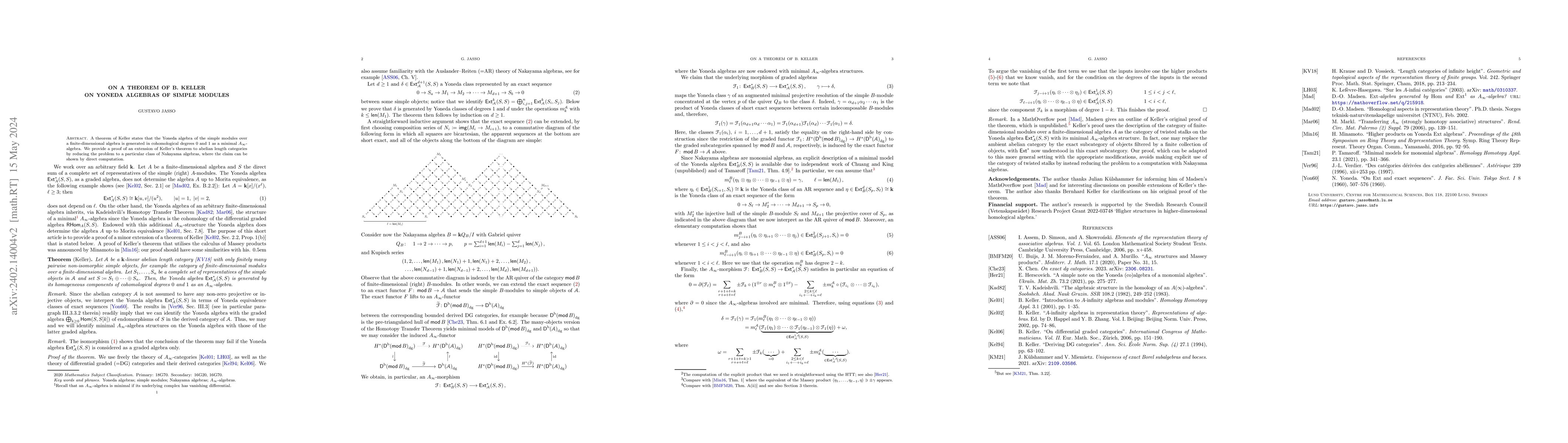 Thumbnail for On a theorem of B. Keller on Yoneda algebras of simple modules