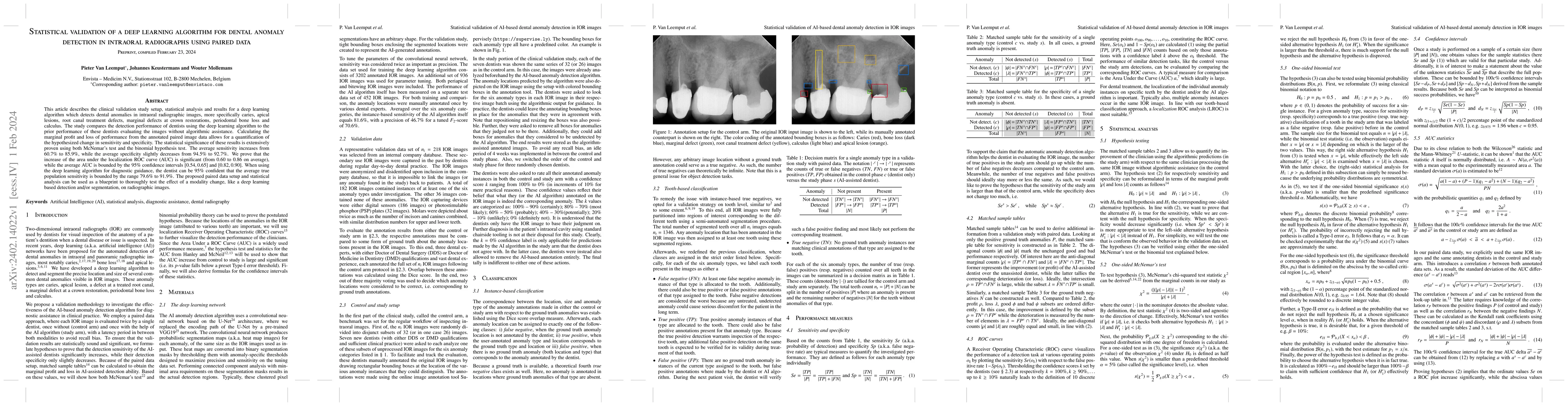 Thumbnail for Statistical validation of a deep learning algorithm for dental anomaly
  detection in intraoral radiographs using paired data