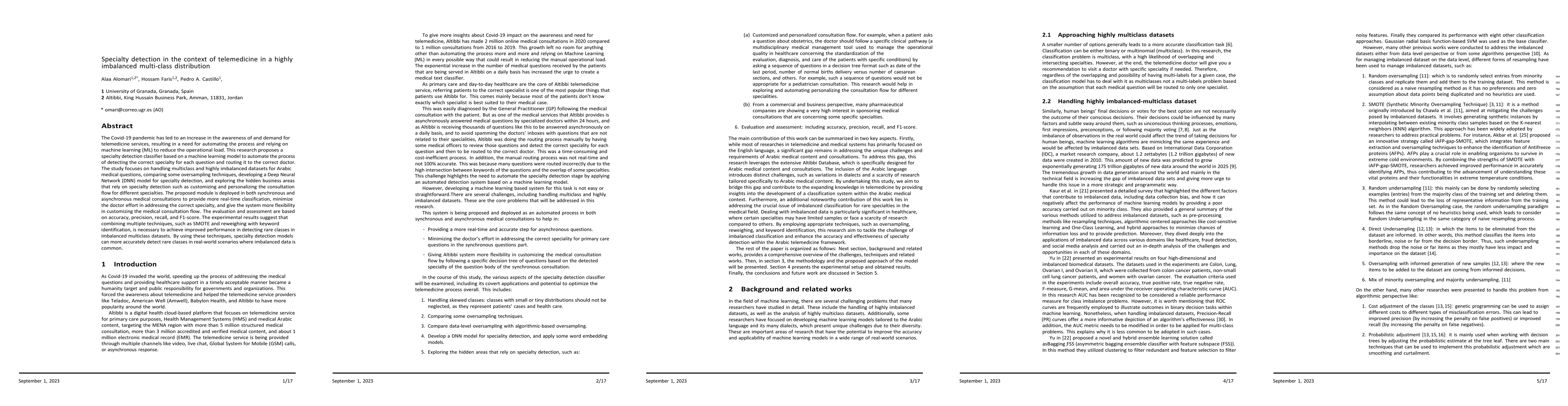 Thumbnail for Specialty detection in the context of telemedicine in a highly
  imbalanced multi-class distribution