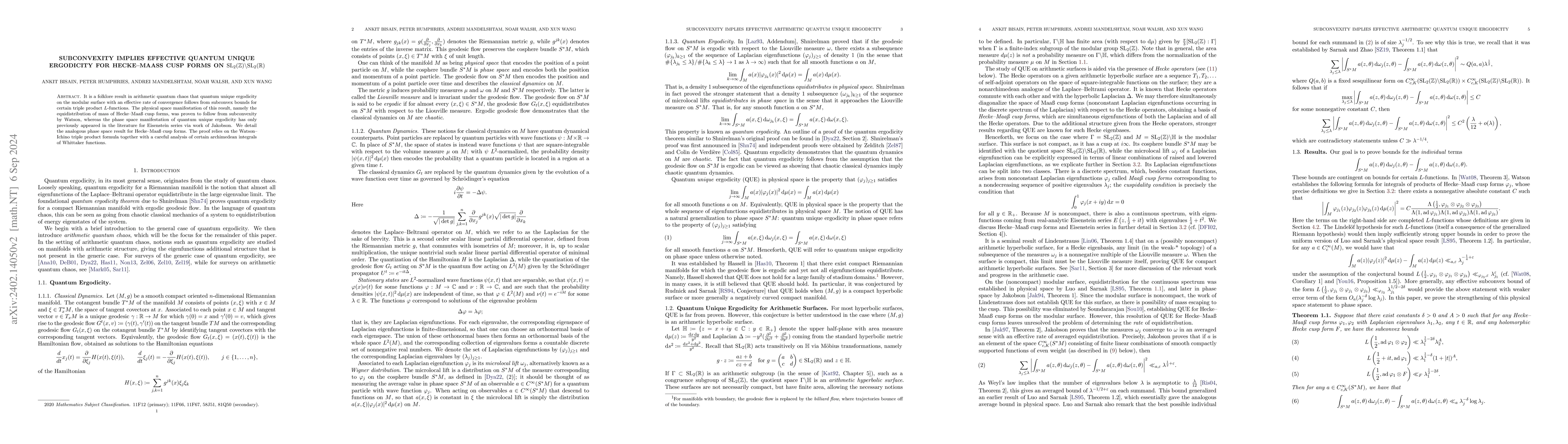 Thumbnail for Subconvexity Implies Effective Quantum Unique Ergodicity for
  Hecke-Maa{\ss} Cusp Forms on $\mathrm{SL}_2(\mathbb{Z}) \backslash
  \mathrm{SL}_2(\mathbb{R})$