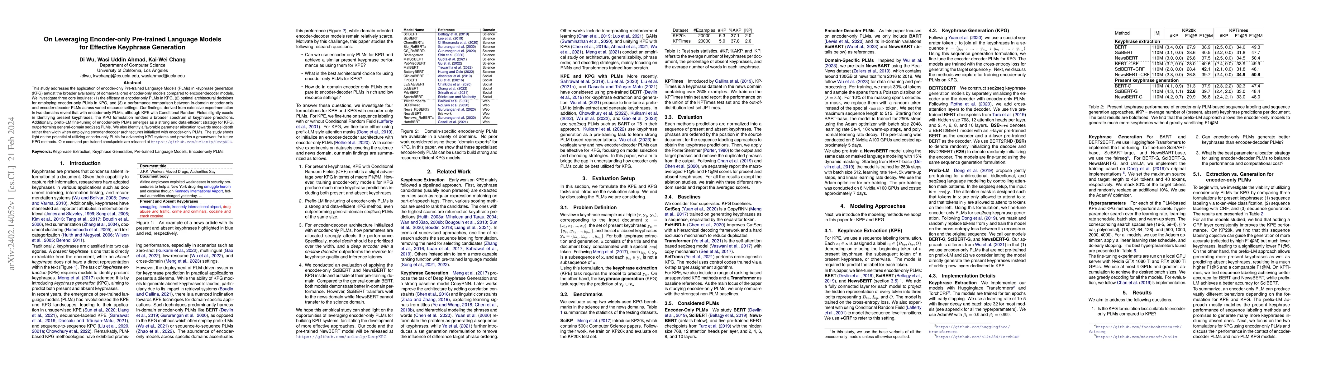 Thumbnail for On Leveraging Encoder-only Pre-trained Language Models for Effective
  Keyphrase Generation