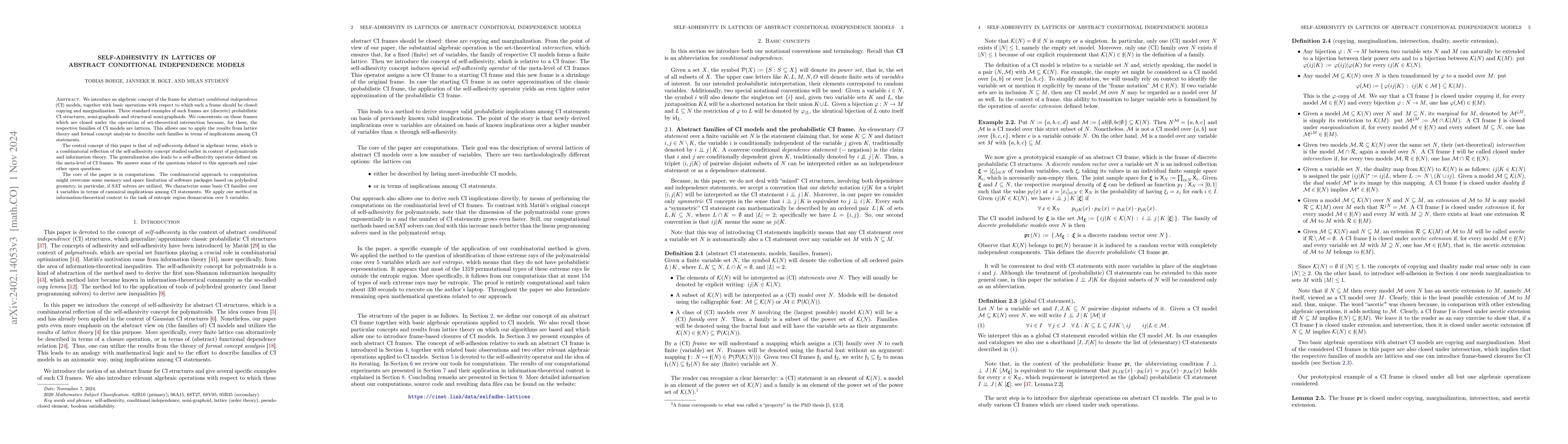 Thumbnail for Self-adhesivity in lattices of abstract conditional independence models