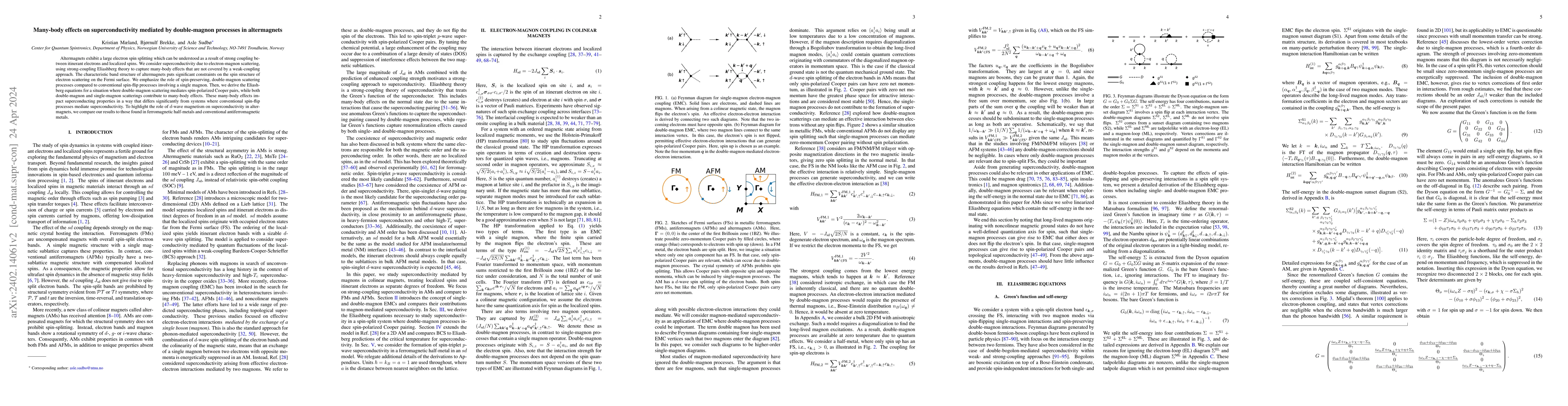 Thumbnail for Many-body effects on superconductivity mediated by double-magnon
  processes in altermagnets