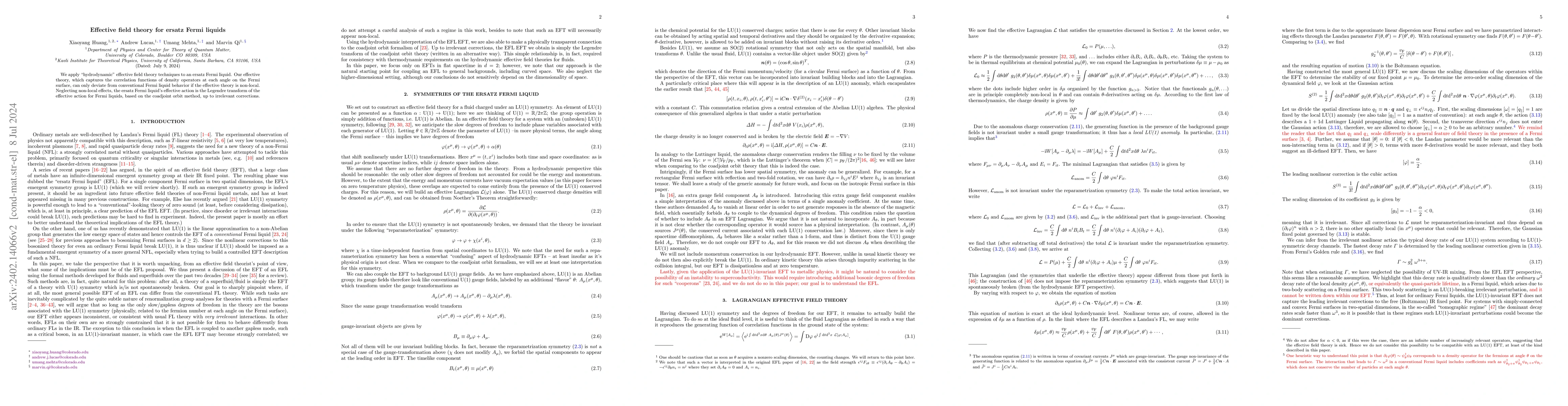 Thumbnail for Effective field theory for ersatz Fermi liquids