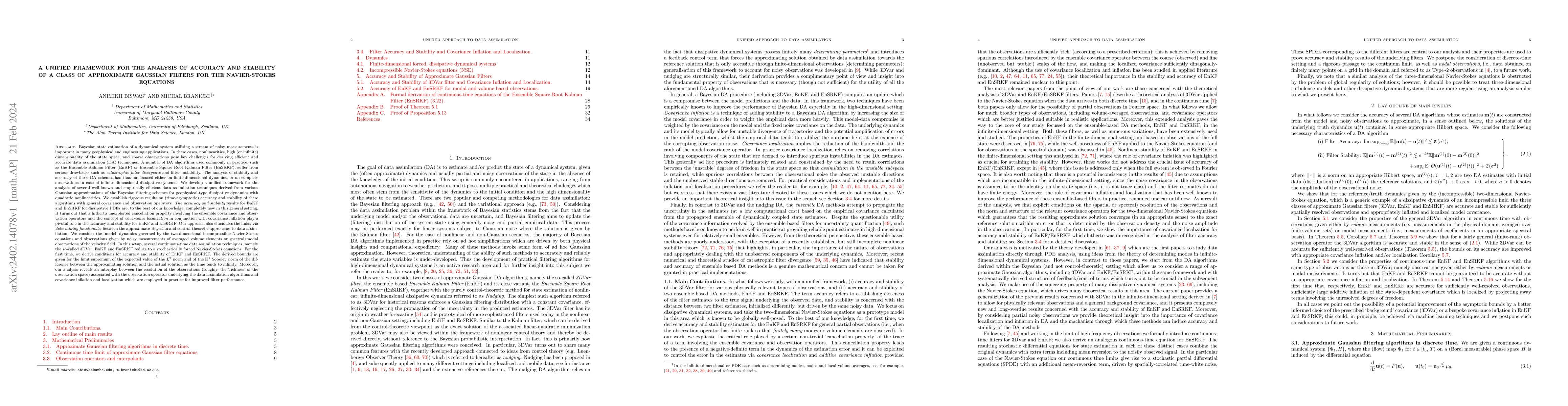 Thumbnail for A unified framework for the analysis of accuracy and stability of a
  class of approximate Gaussian filters for the Navier-Stokes Equations