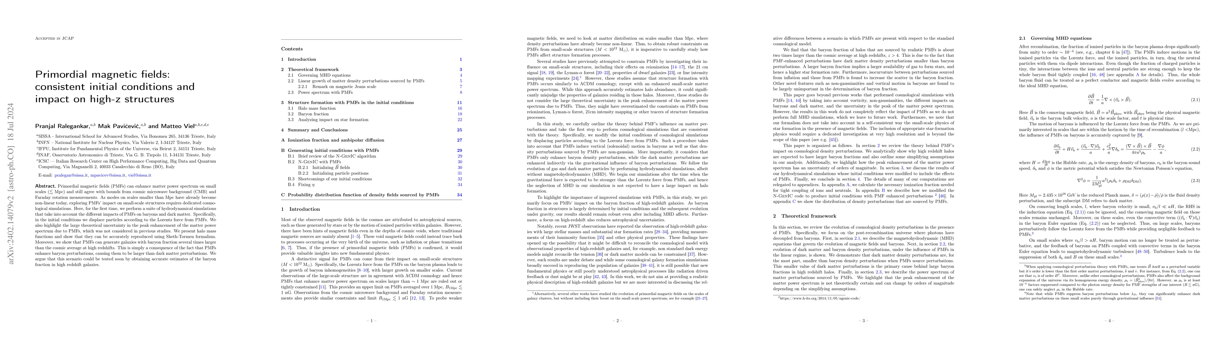 Thumbnail for Primordial magnetic fields: consistent initial conditions and impact on
  high-z structures