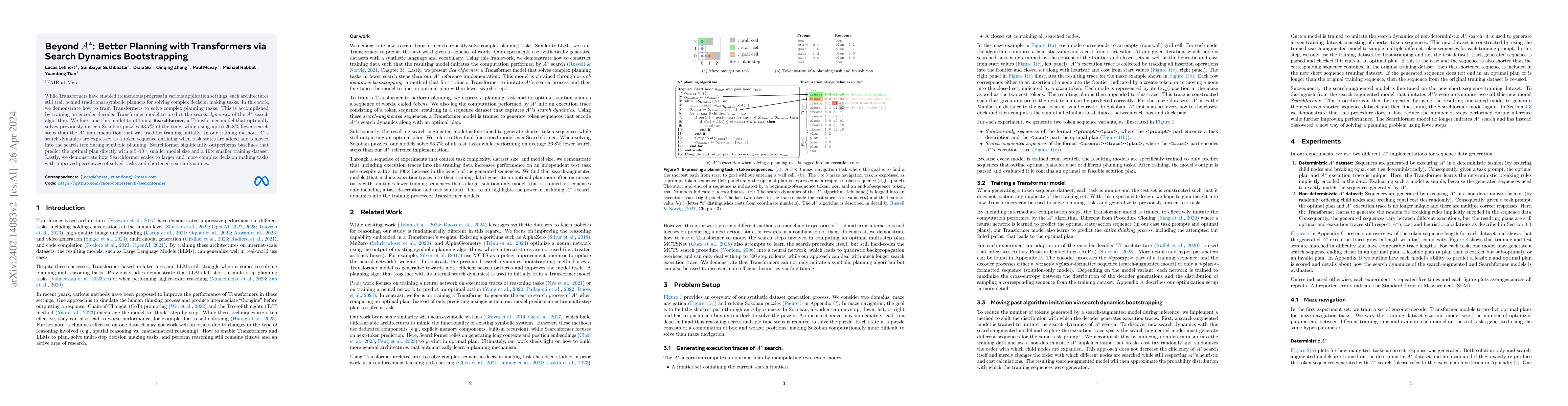 Thumbnail for Beyond A*: Better Planning with Transformers via Search Dynamics
  Bootstrapping