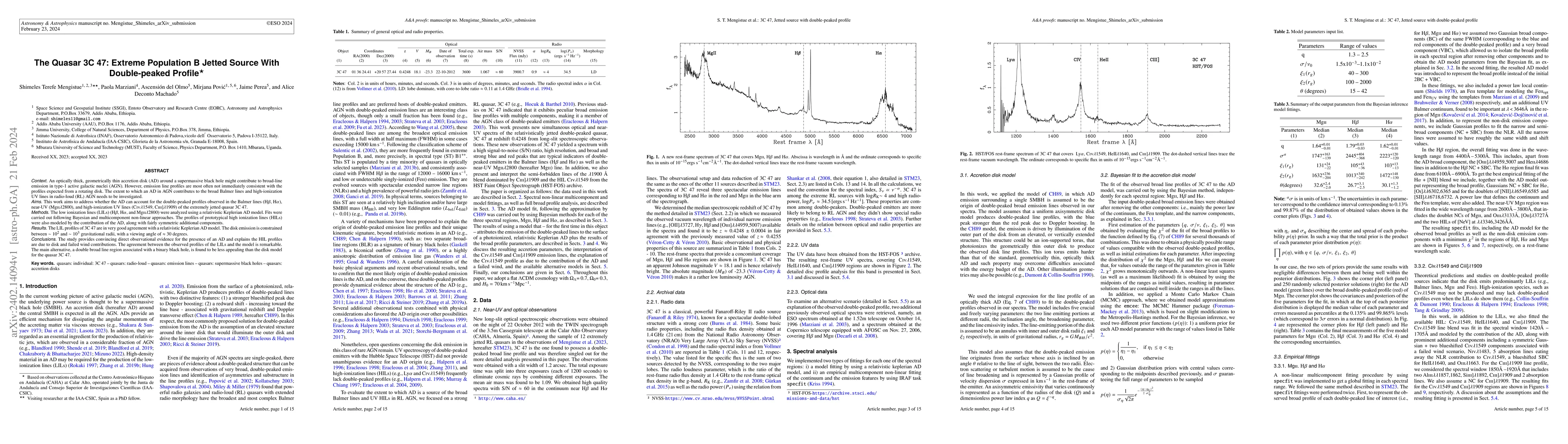 Thumbnail for The Quasar 3C 47: Extreme Population B Jetted Source With Double-peaked
  Profile