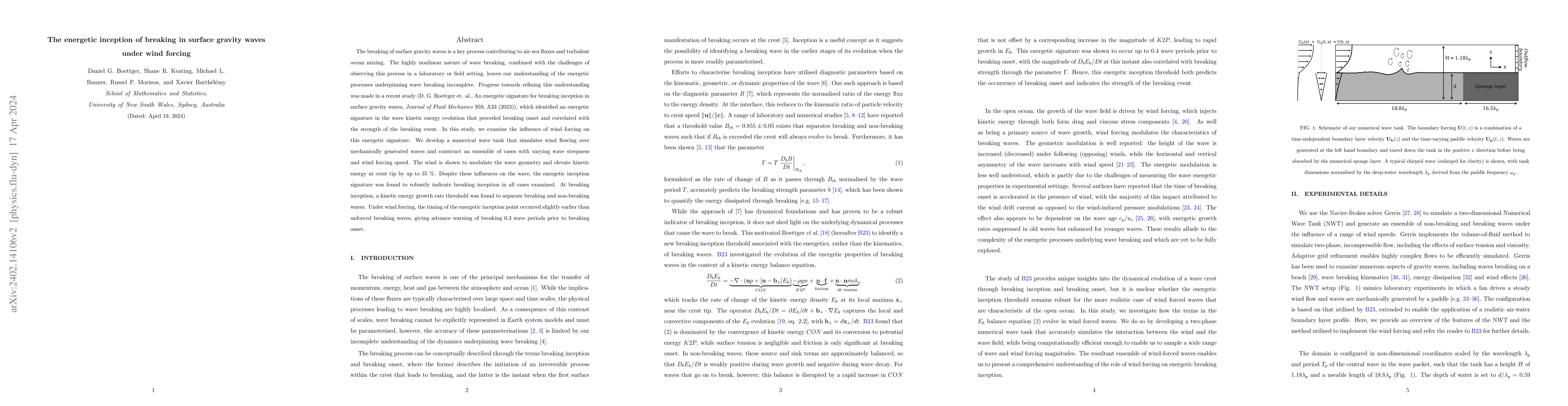 Thumbnail for The energetic inception of breaking in surface gravity waves under wind
  forcing