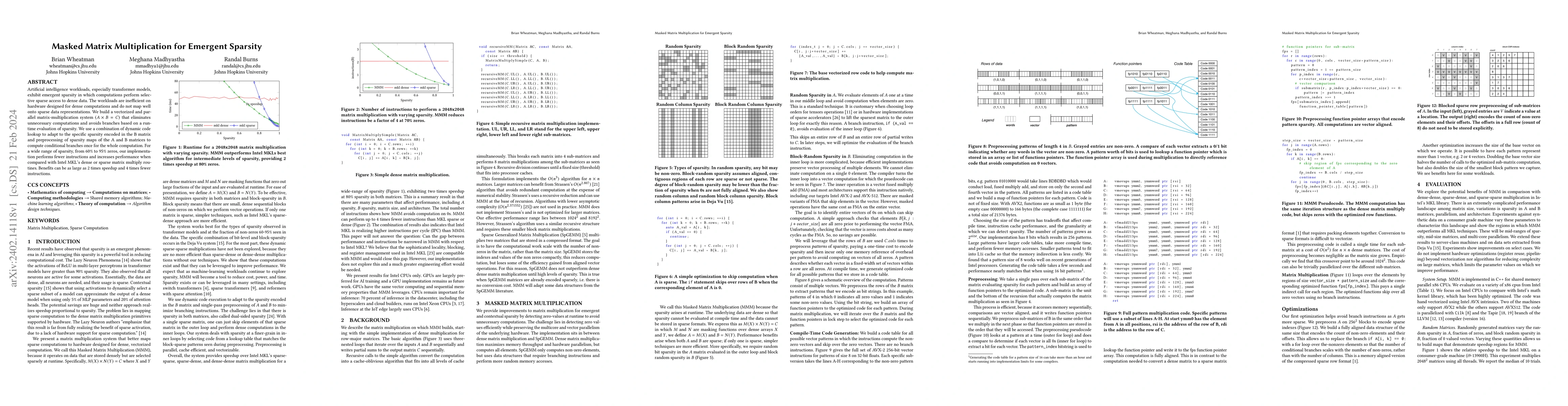 Thumbnail for Masked Matrix Multiplication for Emergent Sparsity