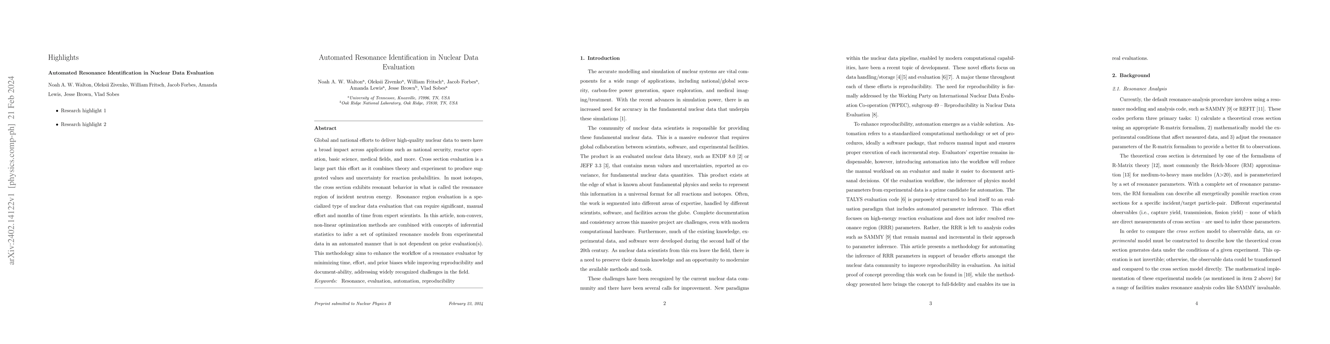 Thumbnail for Automated Resonance Identification in Nuclear Data Evaluation