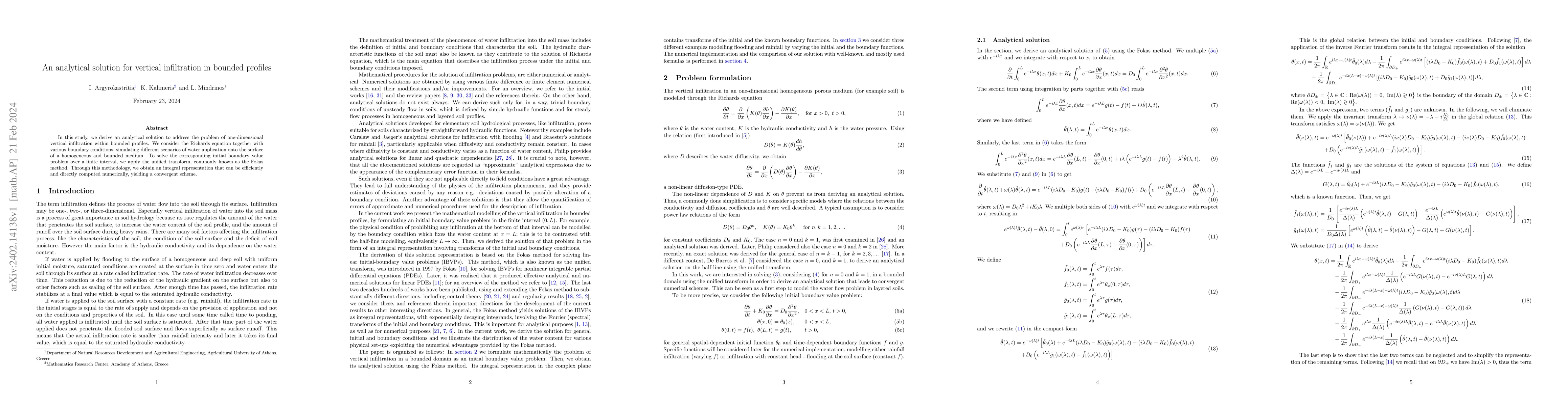 Thumbnail for An analytical solution for vertical infiltration in bounded profiles