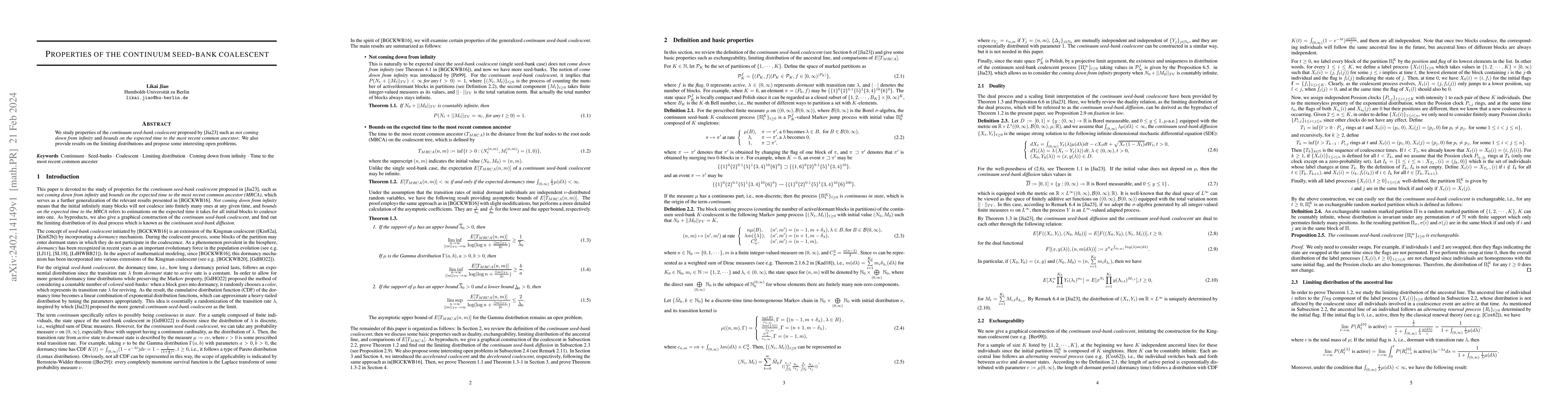 Thumbnail for Properties of the continuum seed-bank coalescent