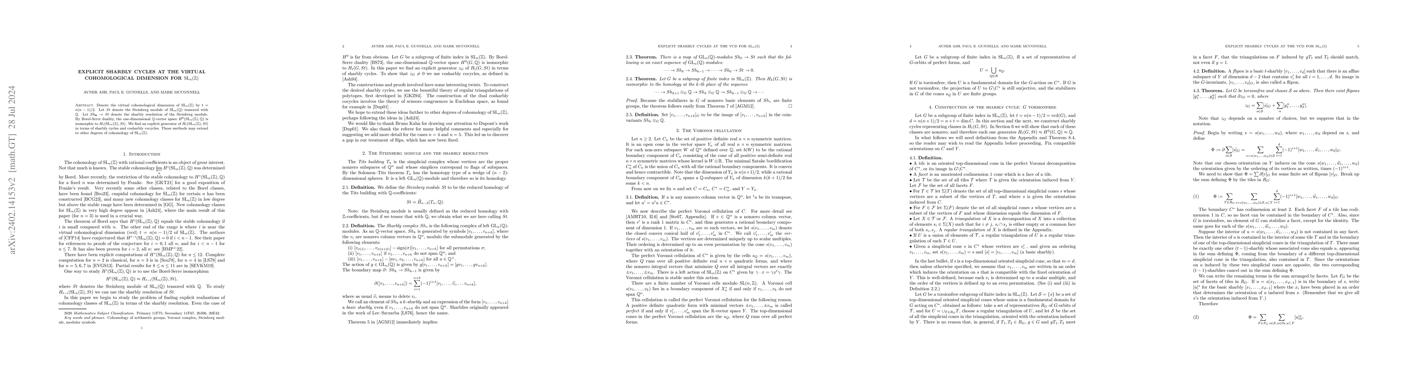 Thumbnail for Explicit sharbly cycles at the virtual cohomological dimension for
  SL_n(Z)
