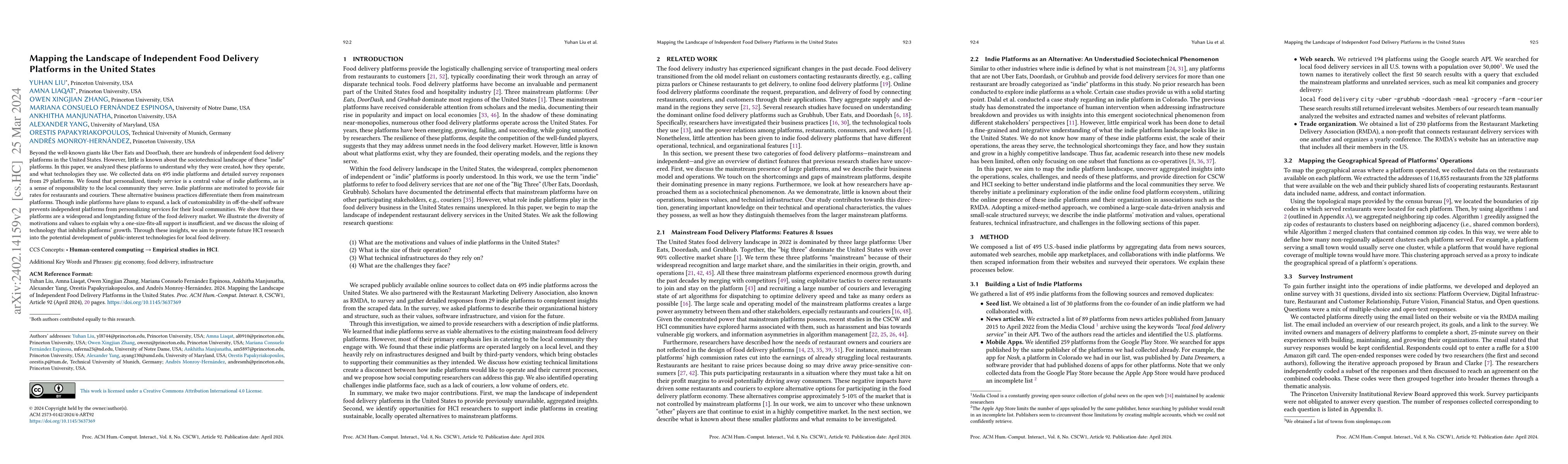 Thumbnail for Mapping the Landscape of Independent Food Delivery Platforms in the
  United States
